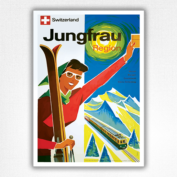 Swiss Jungfrau Region poster - Vintage Switzerland skiing poster - 1958