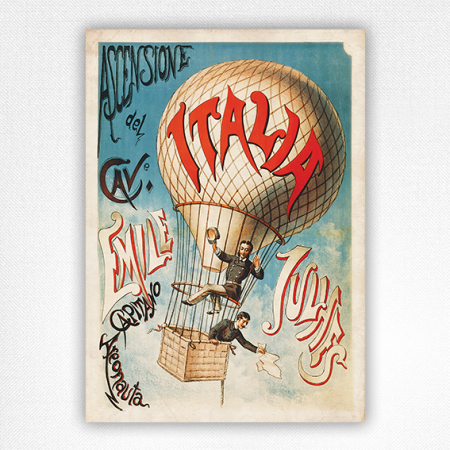 Ascensione del Cave poster Italia Hot Air Balloon Poster - Emile Julhes - 1890