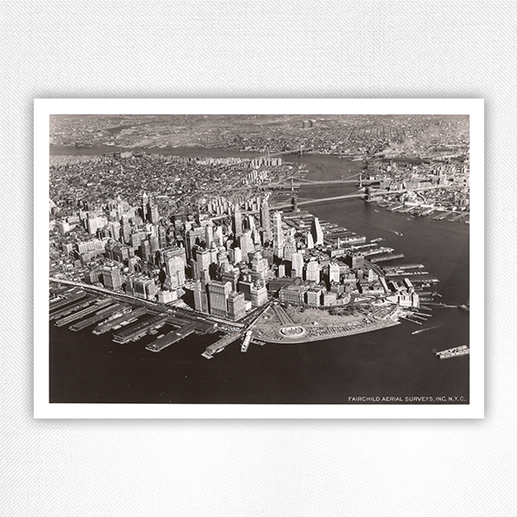New York Lower Manhattan print - vintage NY aerial photo - 1956