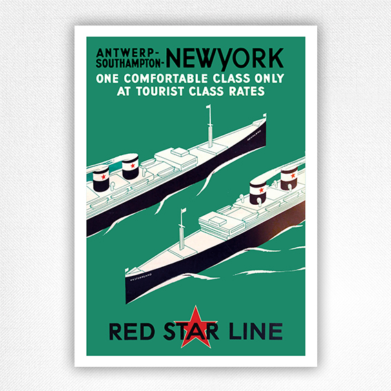 Red Star Line poster - Antwerp Southampton New York print - Renner - 1935