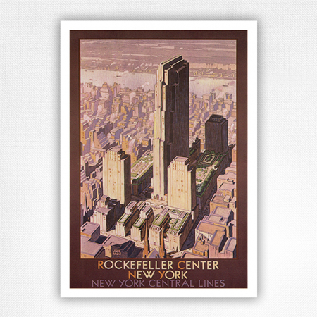 Rockefeller Centre New York poster - New York Central Lines - Leslie Ragan - 1936