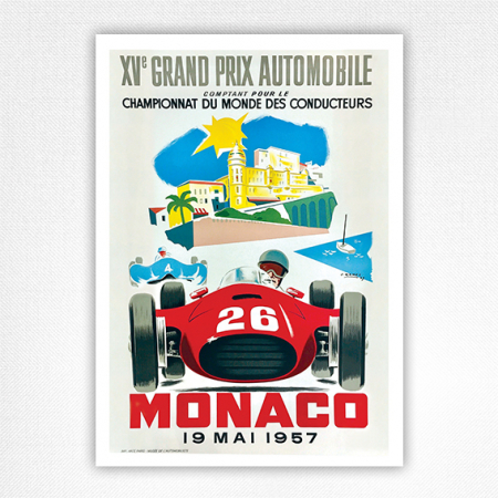 1957 Monaco Grand Prix poster - Vintage car racing poster - J Ramel