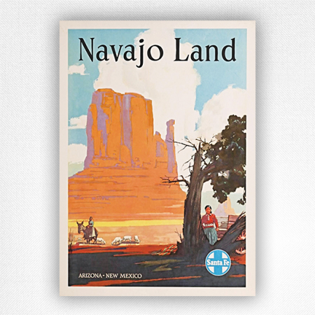Navajo Land Santa Fe railway poster - Willard Elms - c1940