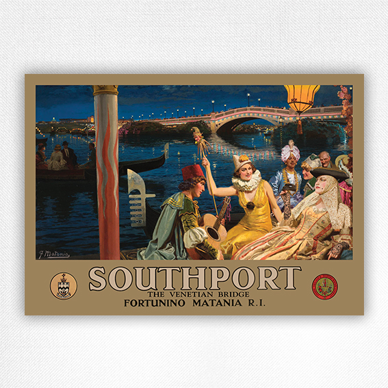 Southport The Venetian Bridge poster - Vintage Southport Travel Poster - Fortunino Matania c1932