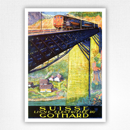Suisse Gothard poster Ligne électrique du St-Gothard travel poster - Buzzi - 1924