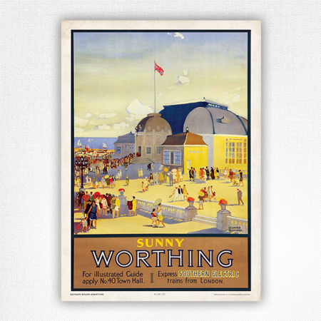 Sunny Worthing poster Southern Railway wall art - Leonard Richmond - 1920