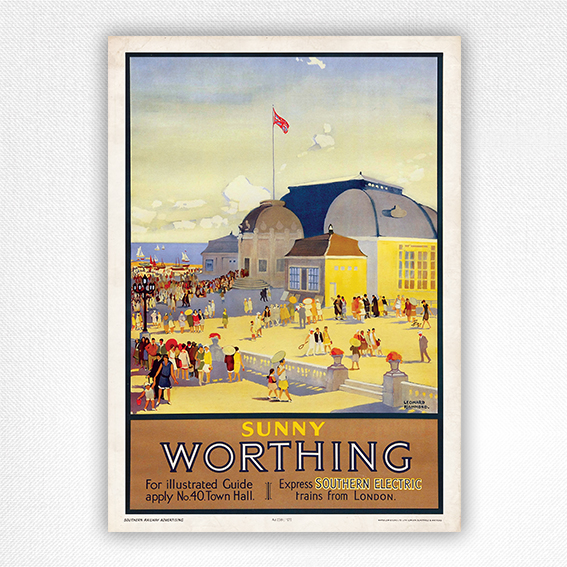 Sunny Worthing poster Southern Railway wall art - Leonard Richmond - 1920
