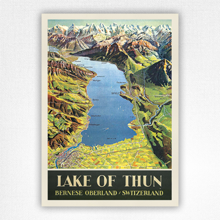 Lake of Thun Switzerland travel poster - Max Bieder - 1946