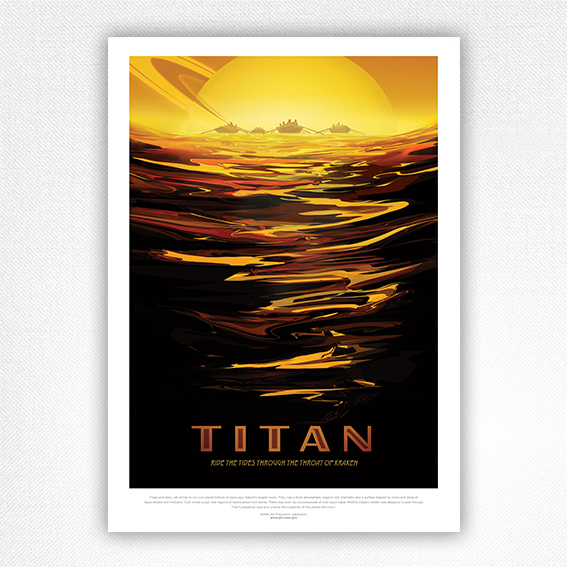 Titan travel poster - NASA Jet Propulsion Laboratory - Caltech - Words