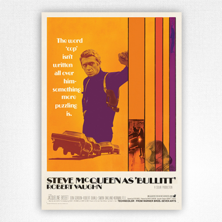 Steve McQueen Bullitt Film Poster - 1968 Orange