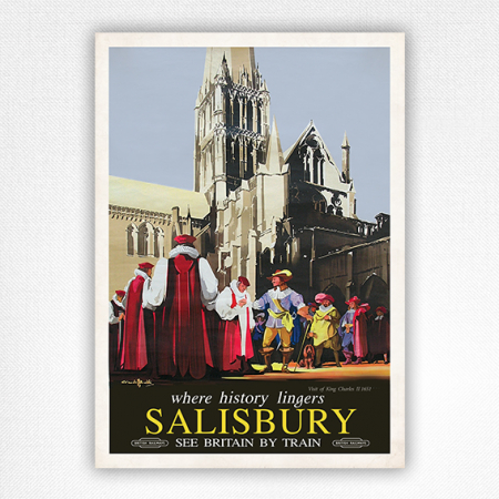 Salisbury poster Where History Lingers – vintage railway poster – Claude Buckle – 1950