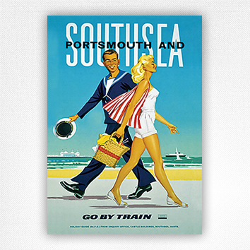 Portsmouth and Southsea poster Go By Train - Laurence Fish - 1962