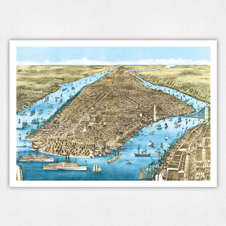 Bird's-eye view Map of The City of New York 1886 | Currier & Ives | Vintage Map Art