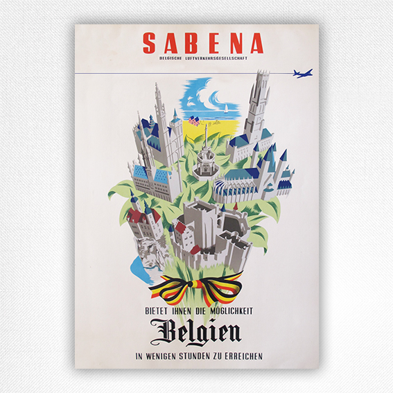 Belgien Sabena Airlines poster - Belgian travel poster - c1940