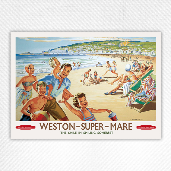 Weston-Super-Mare vintage travel poster - The Smile in Smiling Somerset - Beardsworth - 1959