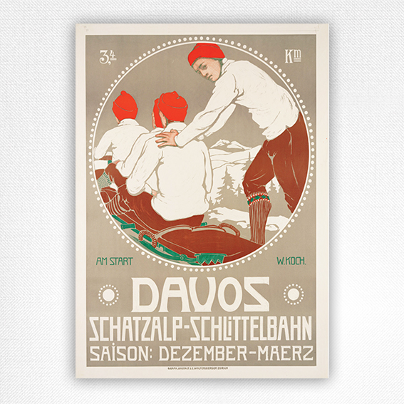 Davos Schlittelbahn Schatzalp Poster - Walter Koch - 1911