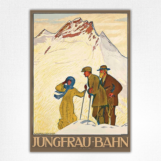 Jungfrau-Bahn poster - Vintage Skiing Poster - Snow Walking - Emil Cardinaux 1912