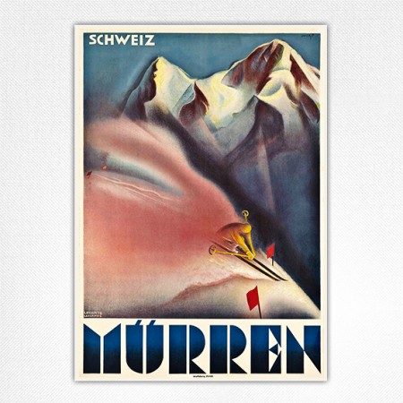 Mürren Schweiz Vintage Ski Poster - André Lacomte - 1931