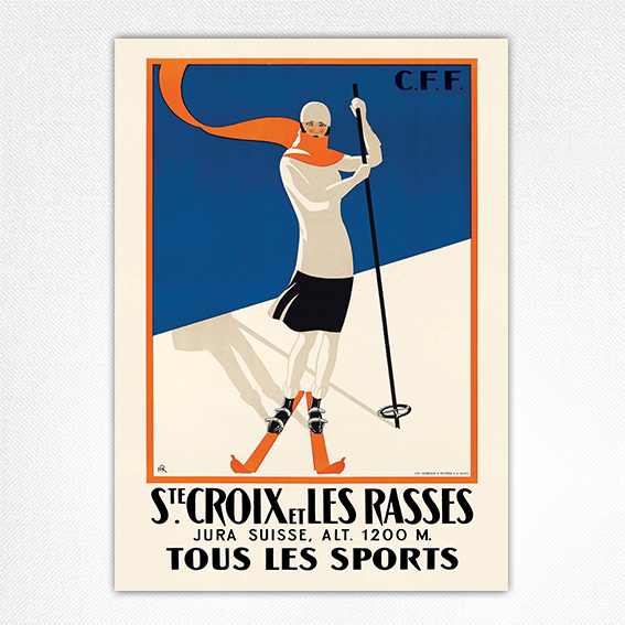 Ste Croix Les Rasses poster - Winter Sport skiing poster - HR - 1922