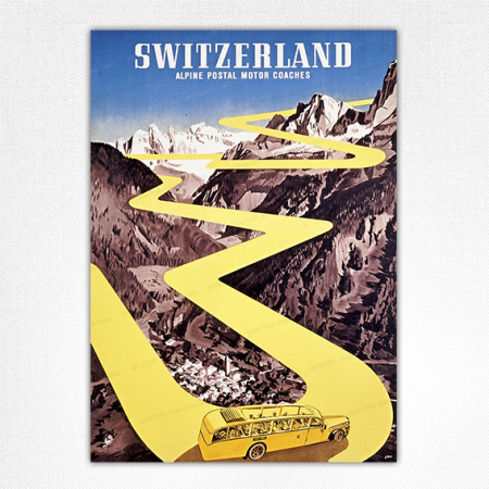 Swiss Alpine Postal Motor Coaches Travel Poster