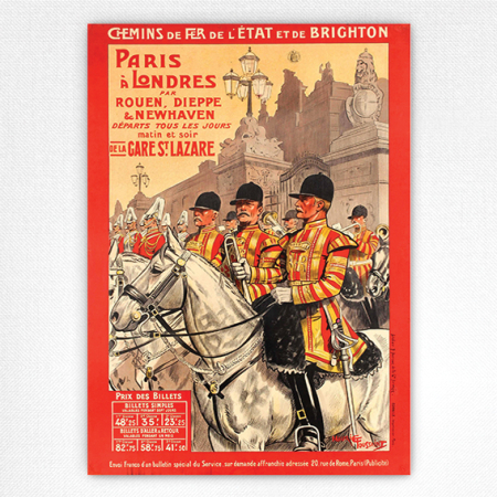 Paris a Londres Rouen Dieppe & Newhaven poster, Chemins de Fer de L'Ouest et de Brighton - Maurice Toussaint