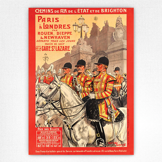 Paris a Londres Rouen Dieppe & Newhaven poster, Chemins de Fer de L'Ouest et de Brighton - Maurice Toussaint