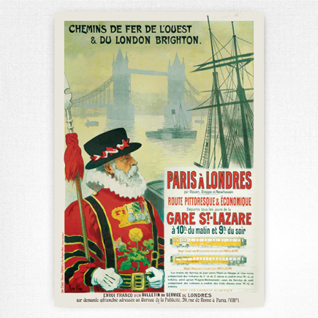 Paris a Londres Beefeater poster Chemins de Fer de l'Ouest et du London Brighton - Rene Pean