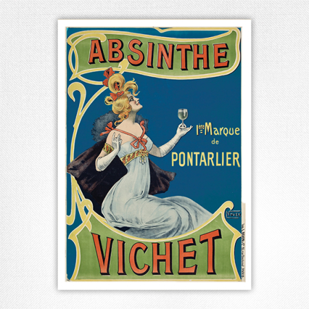 Absinthe Vichet Wall Art 1 eme Marque of Pontarlier - Vintage Absinthe Poster - Nover 1890 Blue