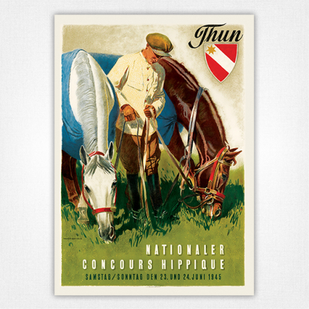 Thun Concours Hippique poster - Iwan E Hugentobler - 1945