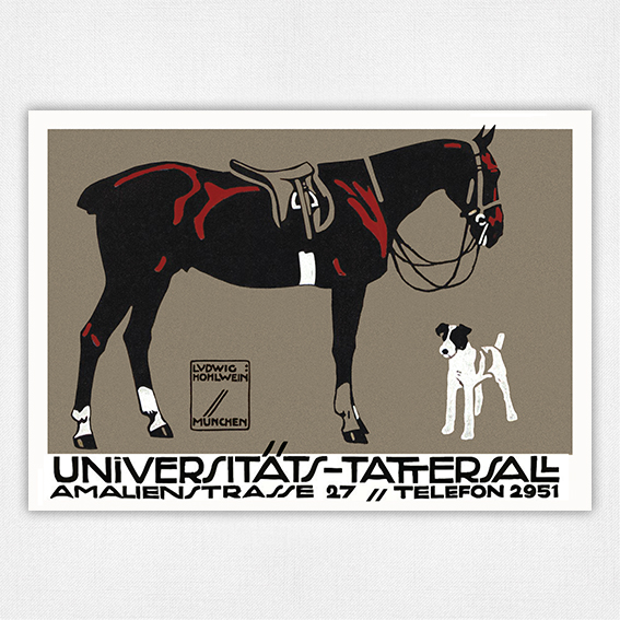 Universitats-Tattersall poster - Horse and Fox Terrier - Ludwig Hohlwein - 1912