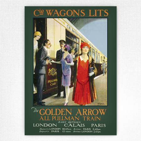 The Golden Arrow railway poster - Cie Wagons Lits Affiche - All Pullman Train Railway Poster