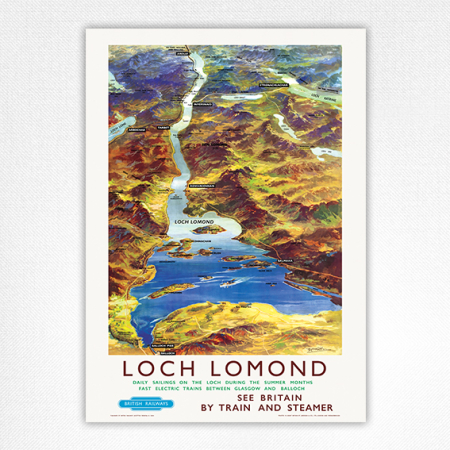 Loch Lomond Railway Poster Map - See Britain by Train and Steamer - British Railways