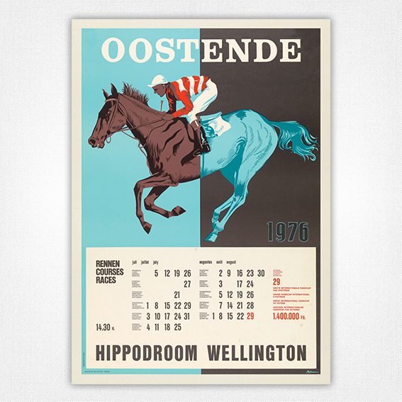 Oostende Hippodroom Wellington poster 1976 - Vintage Belgian horse racing poster