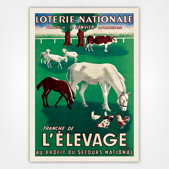 Tranche de L'Élevage poster 1941 - Lotterie Nationale affiche - P Besniard