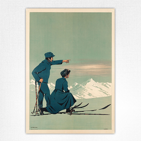 Davos Skiing poster 1910 - Gustav Walty - Davos Skiers Wall Art