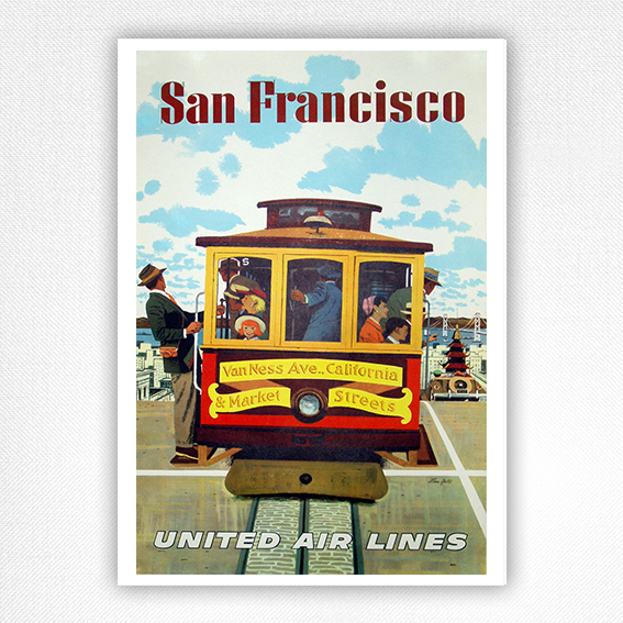 UAL San Francisco poster Van Ness Cable Car - Stan Galli